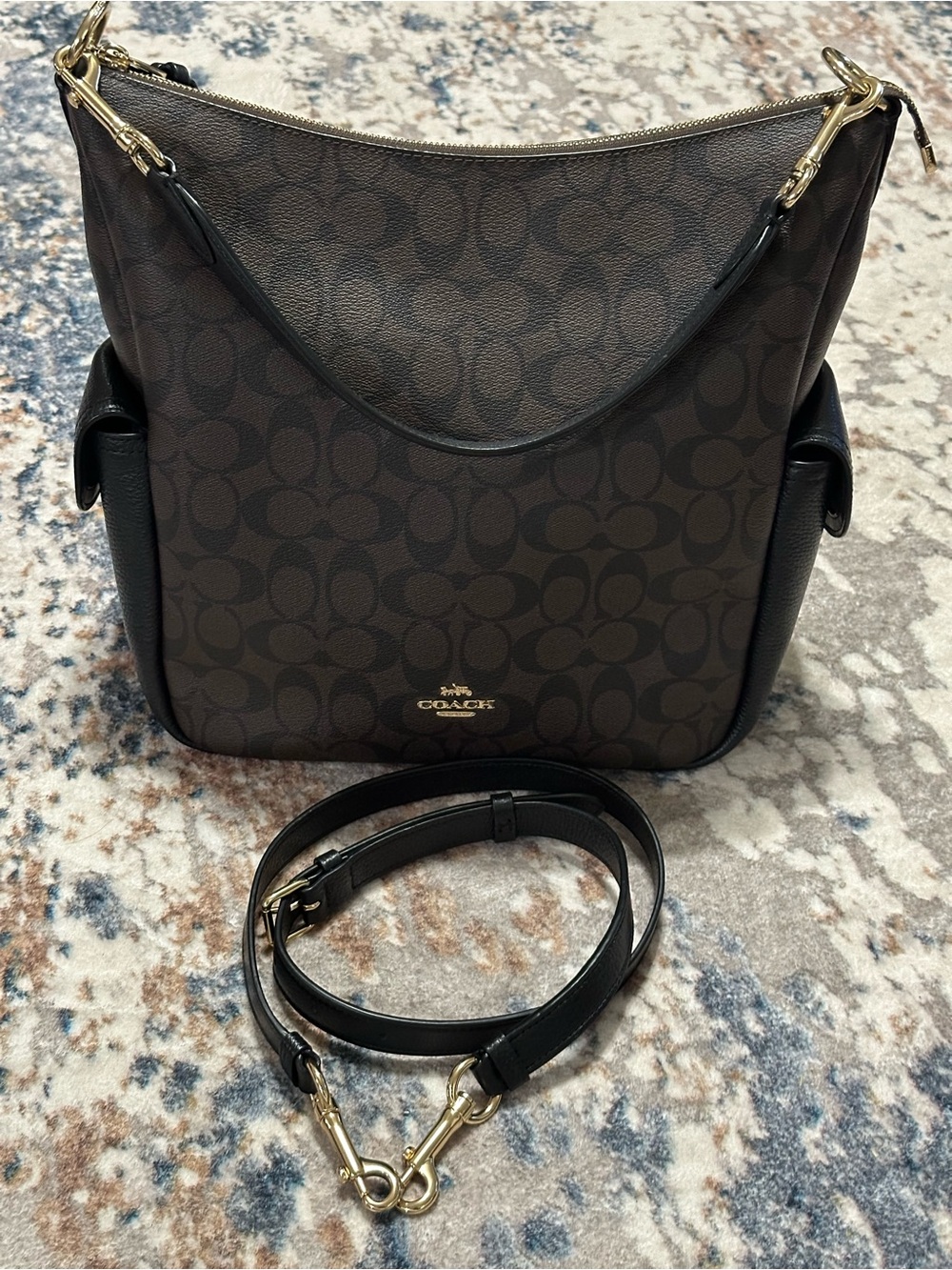 Coach Pennie Brown Signature Shoulder Bag with Detachable Strap